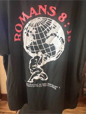“For His Glory” Black T‑Shirt with Red and White Graphic - Romans 8:18
